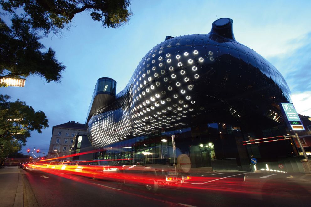 Kunsthaus Graz Exterior at Night