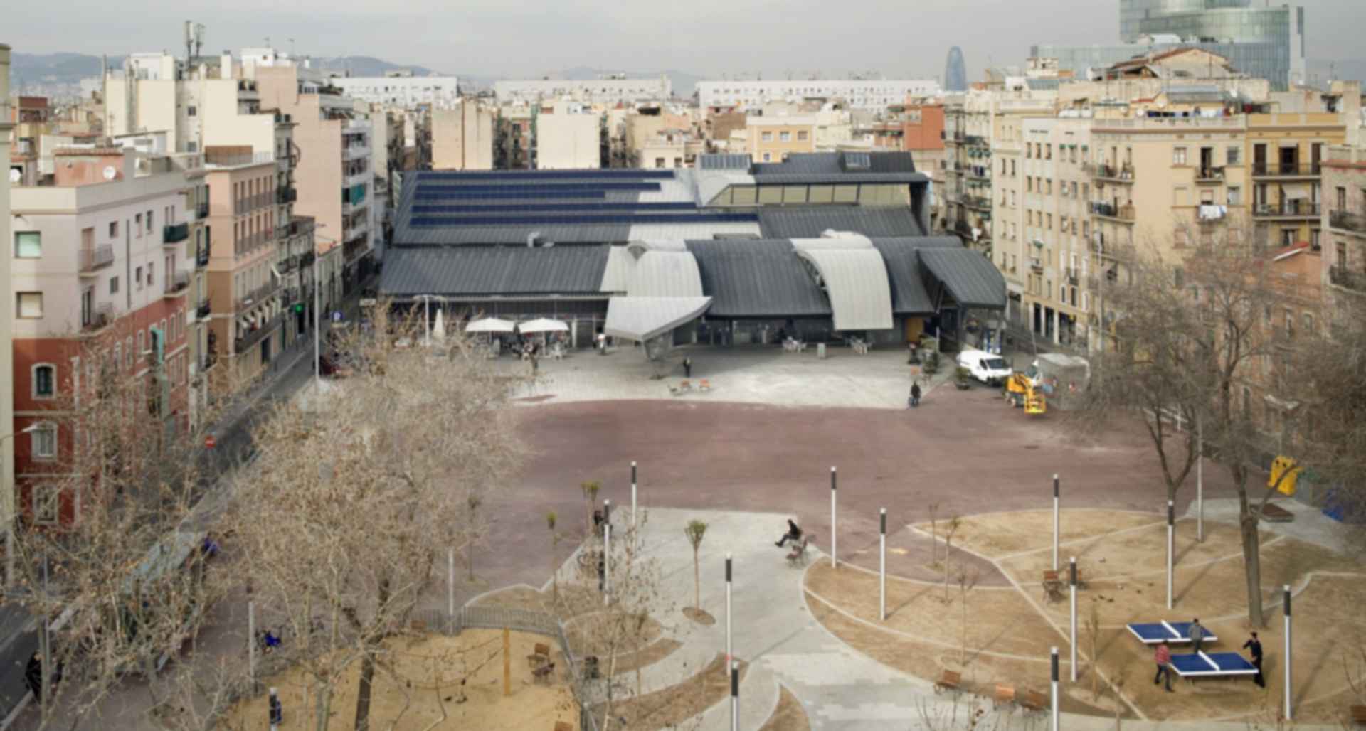 Barceloneta Market and Square - Aerial View