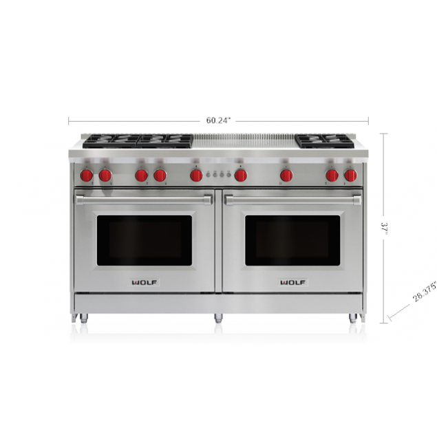 60" Gas Range 6 Burners and French Top GR606F