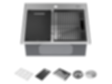 Rivet 25" Workstation Kitchen Sink Drop-In Top Mount 16 Gauge Stainless Steel Single Bowl With WorkFlow Ledge And Accessories - 95A931-25S-SS