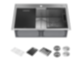RIVET 33" Workstation Kitchen Sink Drop-In Top Mount 16 Gauge Stainless Steel 50/50 Double Bowl With WorkFlow Ledge And Accessories - 95A931-33D-SS