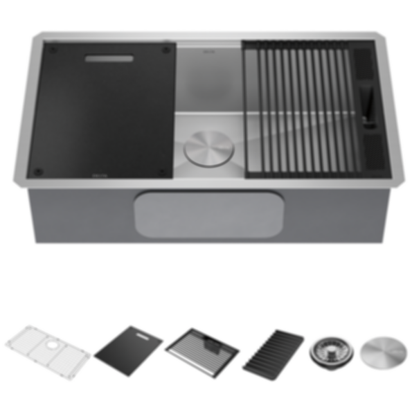 RIVET 32" Workstation Kitchen Sink Undermount 16 Gauge Stainless Steel Single Bowl With WorkFlow Ledge And Accessories - 95B931-32S