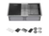 Rivet 33" Workstation Kitchen Sink Undermount 16 Gauge Stainless Steel 50/50 Double Bowl With WorkFlow Ledge And Accessories - 95B931-33D-SS
