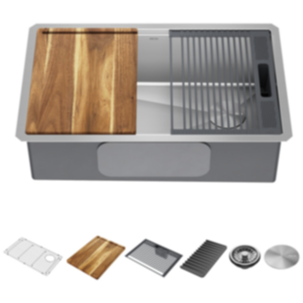 Lorelai 30" Workstation Kitchen Sink Undermount Stainless Steel Single Bowl With WorkFlow Ledge And Accessories - 95B932-30S-SS