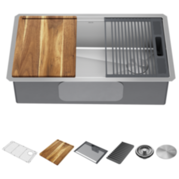 Lorelai 32" Workstation Kitchen Sink Undermount Stainless Steel Single Bowl With WorkFlow Ledge And Accessories - 95B932-32S-SS
