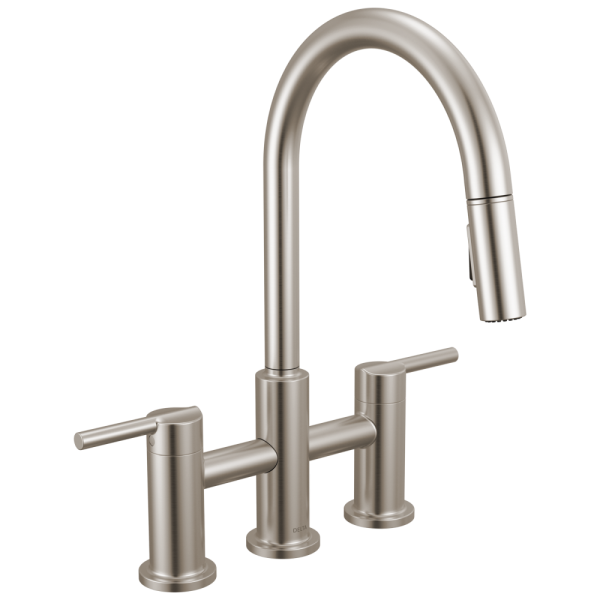 NICOLI® Two Handle Pull-Down Bridge Kitchen Faucet - 39876LF - modlar.com