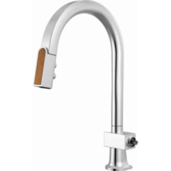 Frank Lloyd Wright® Kitchen Collection by Brizo® Pull-Down Kitchen Faucet with Arc Spout and Wood Wand - Less Handle - 63022LF-WDLHP