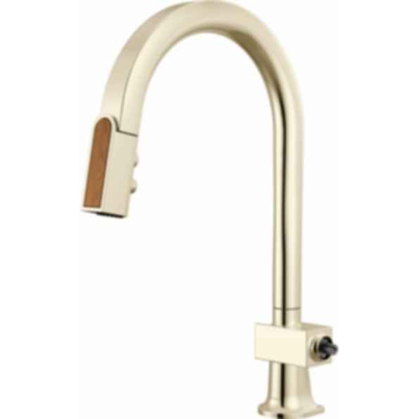 Frank Lloyd Wright® Kitchen Collection by Brizo® Pull-Down Kitchen Faucet with Arc Spout and Wood Wand - Less Handle - 63022LF-WDLHP