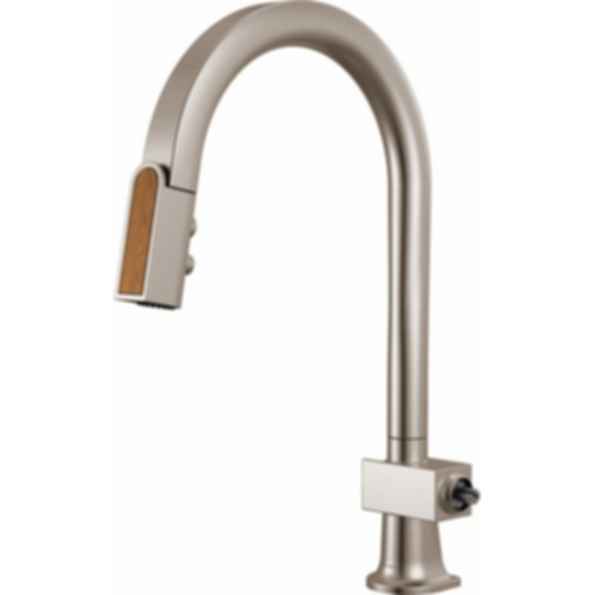 Frank Lloyd Wright® Kitchen Collection by Brizo® Pull-Down Kitchen Faucet with Arc Spout and Wood Wand - Less Handle - 63022LF-WDLHP