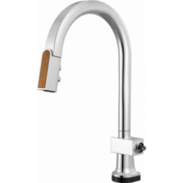 Frank Lloyd Wright® Kitchen Collection by Brizo® SmartTouch® SmartTouch® Pull-Down Kitchen Faucet with Arc Spout and Wood Wand - Less Handle - 64022LF-WDLHP