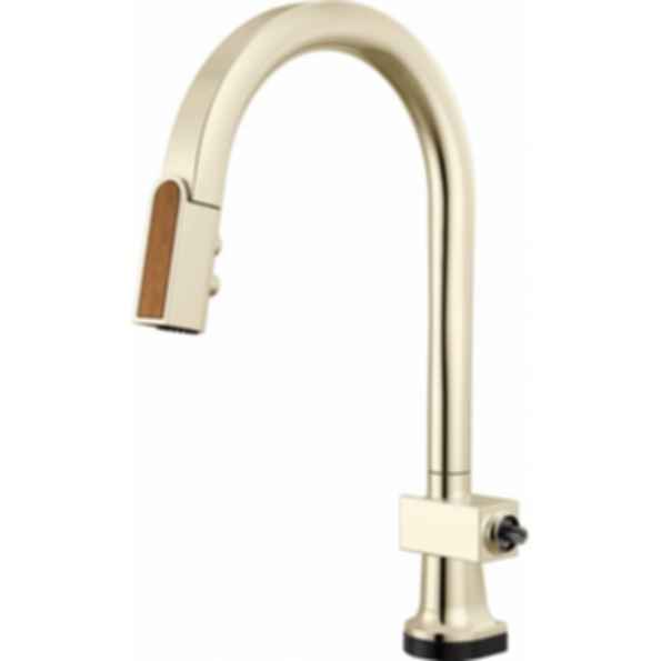Frank Lloyd Wright® Kitchen Collection by Brizo® SmartTouch® SmartTouch® Pull-Down Kitchen Faucet with Arc Spout and Wood Wand - Less Handle - 64022LF-WDLHP