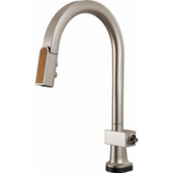 Frank Lloyd Wright® Kitchen Collection by Brizo® SmartTouch® SmartTouch® Pull-Down Kitchen Faucet with Arc Spout and Wood Wand - Less Handle - 64022LF-WDLHP