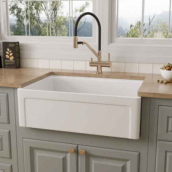 NOZLOO 30" Grooved Apron Fireclay Farmhouse Sink with Workstation Kit