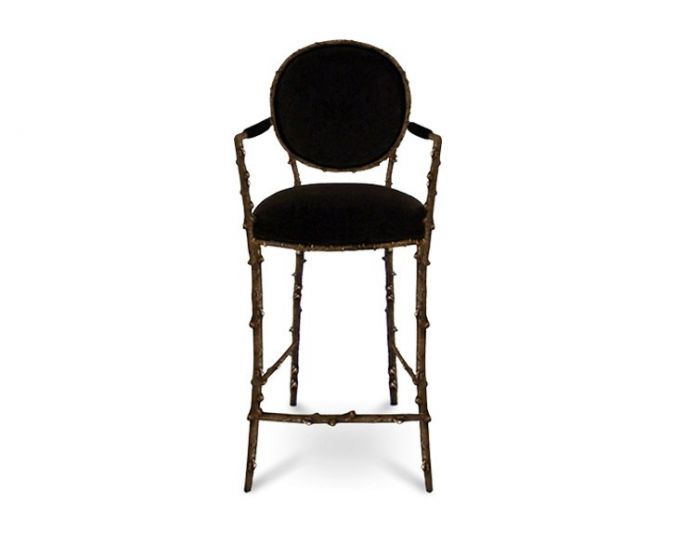 Enchanted Upholstered Brass Counter Stool with Armrests