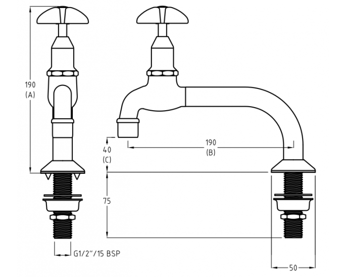 CP Lab Set Bib Tap Bench Mounted Fixed Jumper Valve by Galvin